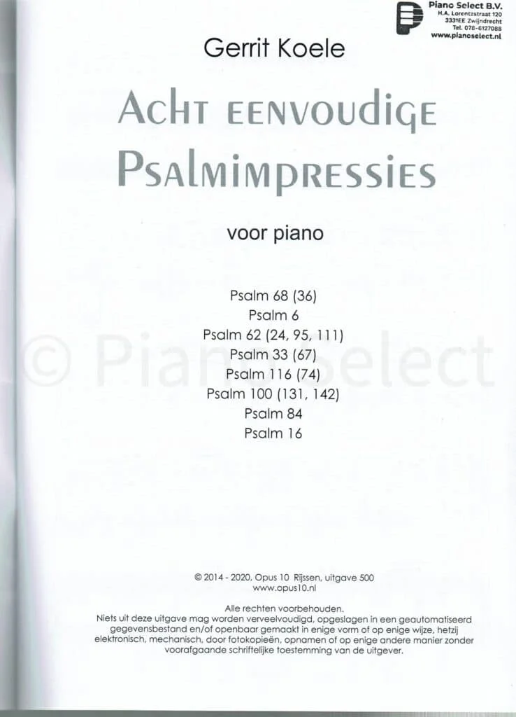 8 Eenvoudige Psalmimpressies Gerrit Koele
