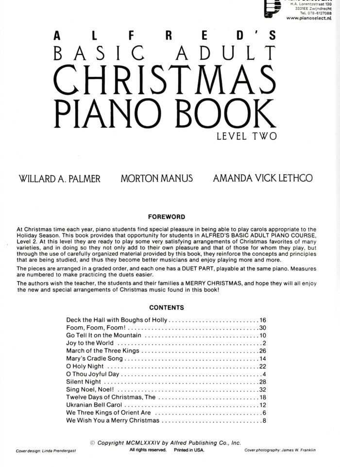 Alfred's Basic Adult Piano Course Christmas Book 2