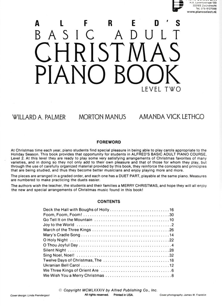 Alfred's Basic Adult Piano Course Christmas Book 2
