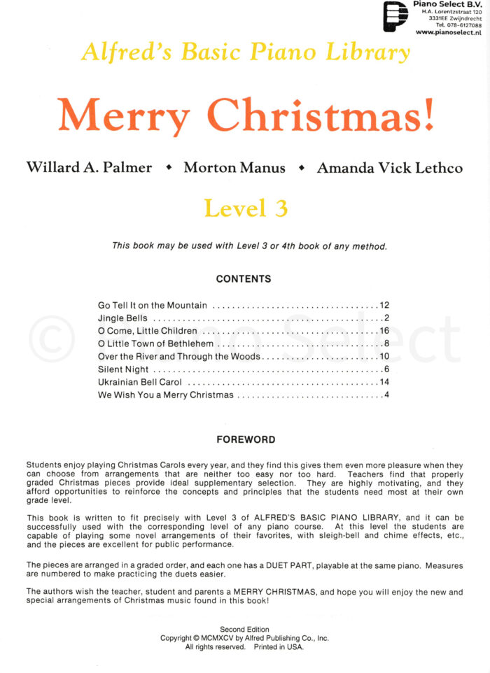 Merry Christmas Complete Level 3 - Alfed Basic Piano Library
