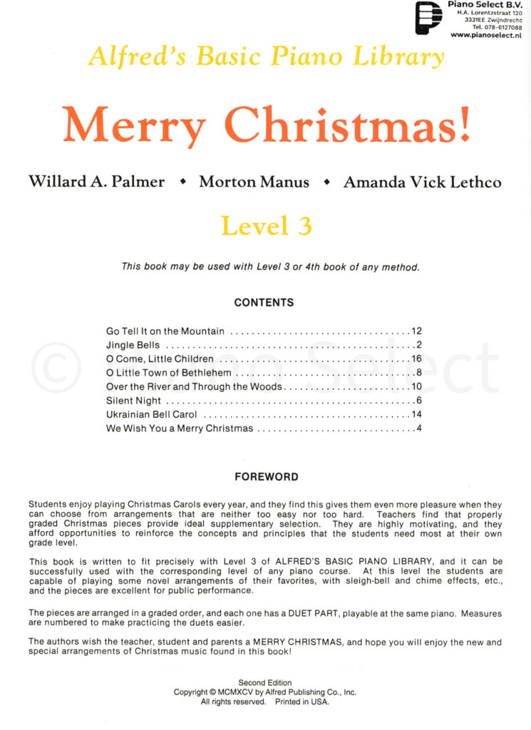 Merry Christmas Complete Level 3 - Alfed Basic Piano Library